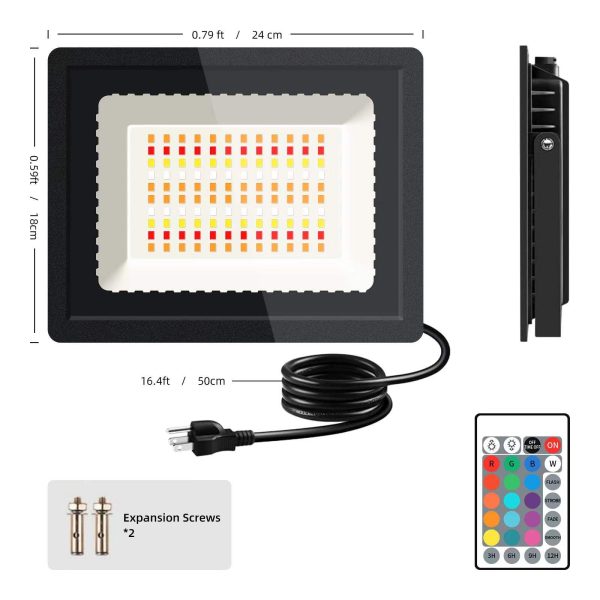 RGB LED Floodlight Multicolor Remote Control Dimmable IP66 Waterproof Memory Function Brightness Adjustable Outdoor - Image 2