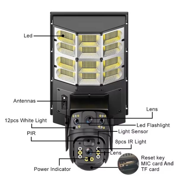 V380 Factory Direct 10x Zoom Solar Street Light With Camera 4G Wifi 4MP Outdoor Solar Monintoring Lamp - Image 3