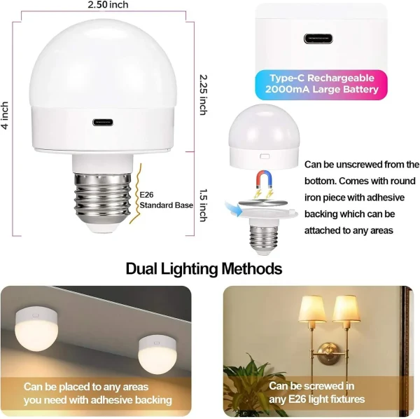E26 Rechargeable RGB Dimming Bulb with Remote – Ultimate Wireless Lighting Solution - Image 3