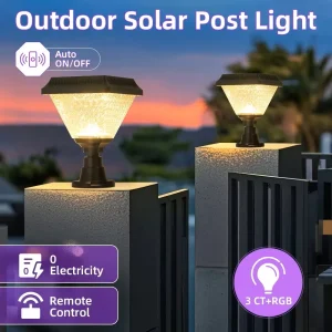 Solar powered post light used at the gate
