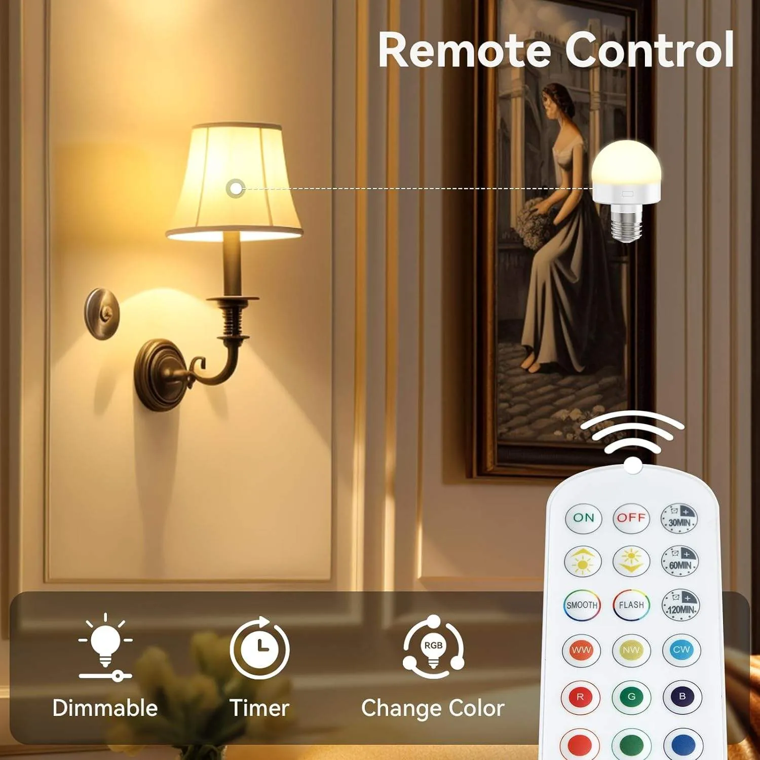 E26 Rechargeable RGB Dimming Bulb for wireless wall light